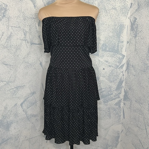 White House Black Market Black Sleeveless Dress with White Dots size xs - Picture 1 of 6